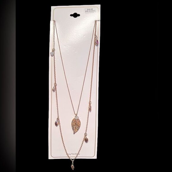 🤯5/$20🤯 Double Strand Gold Tone Leaf Long Necklace NWT - Picture 1 of 2